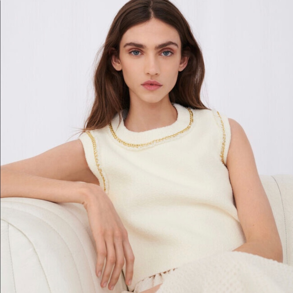 Maje Tweed Style Tank with Gold Chain Details